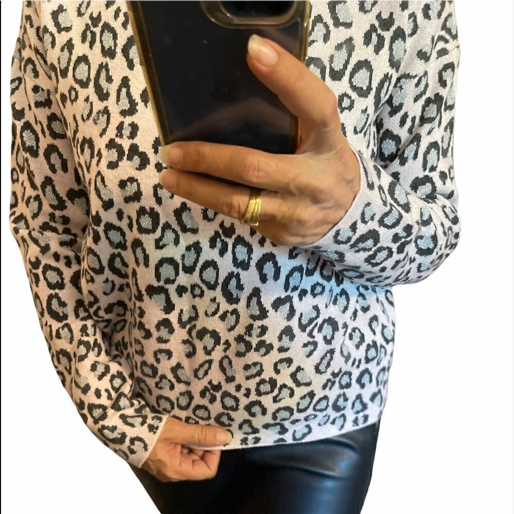 CYNTHIA ROWLE Leopard Print Long Sleeves Mock Neck Sweater.Size S - Picture 2 of 13